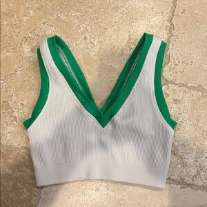 Green and White Ribbed Crop Top